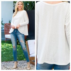 COLD SHOULDER BOAT NECKLINE GLITTERY TOP IVORY